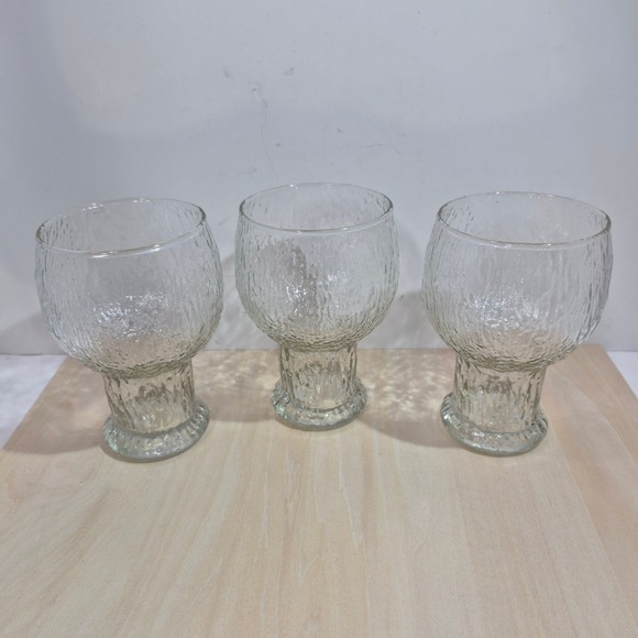 Other - Set of 3 Textured‎ Glass Goblets Vintage Barware Frosted Stemware
